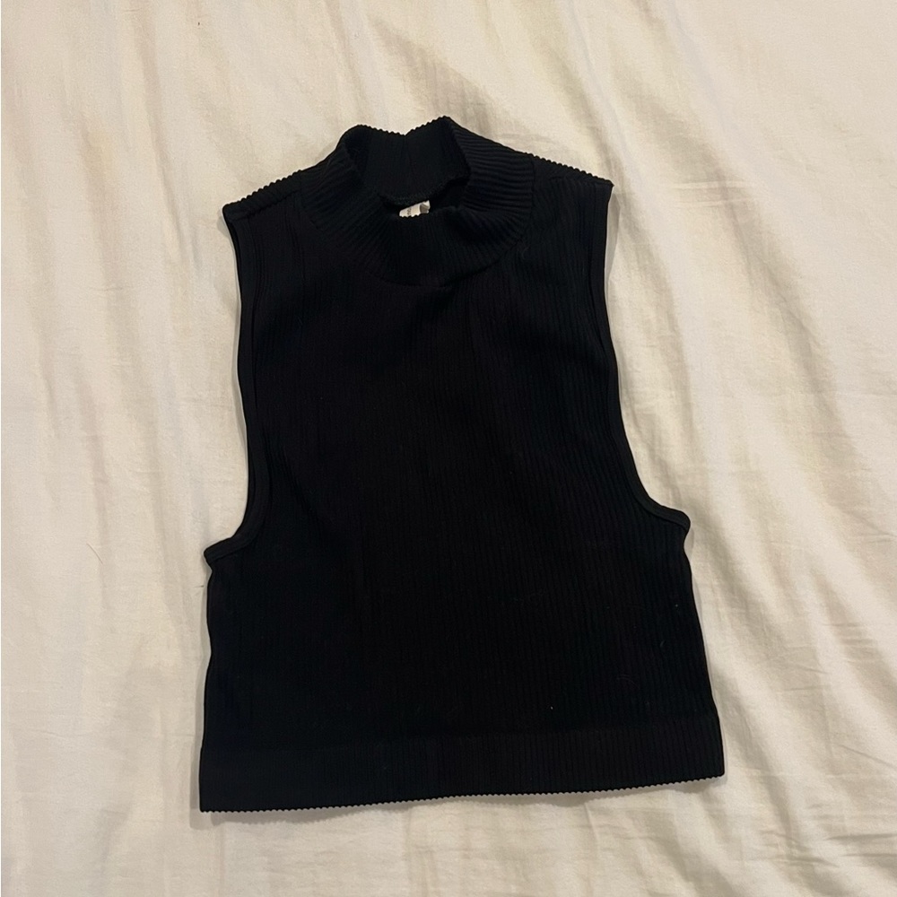 Babaton Mock Neck Ribbed Tank Top, size XS